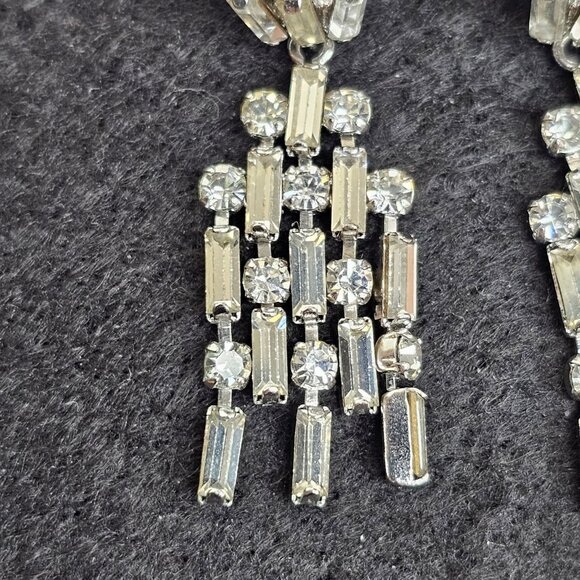 Western Germany Rhinestone Vintage Dangle Earrings Faux Diamonds Silver Tone - Picture 5 of 11